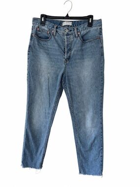 Free People Jeans W31 Cropped Raw Hem Straight Leg Light Wash